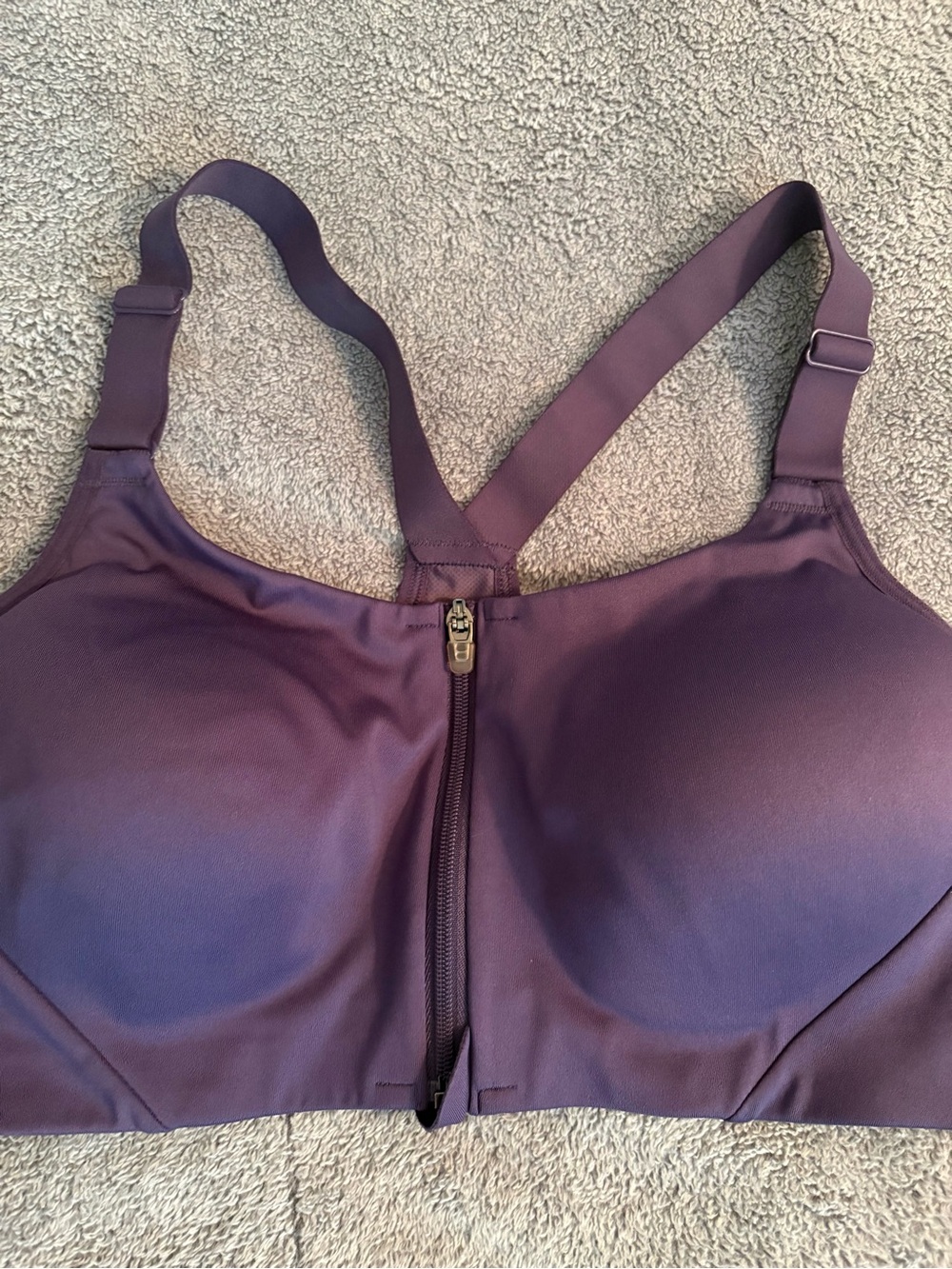 All In Motion Purple Sports Bra 36B Front Zipper Adjustable Straps Padded - Picture 2 of 9